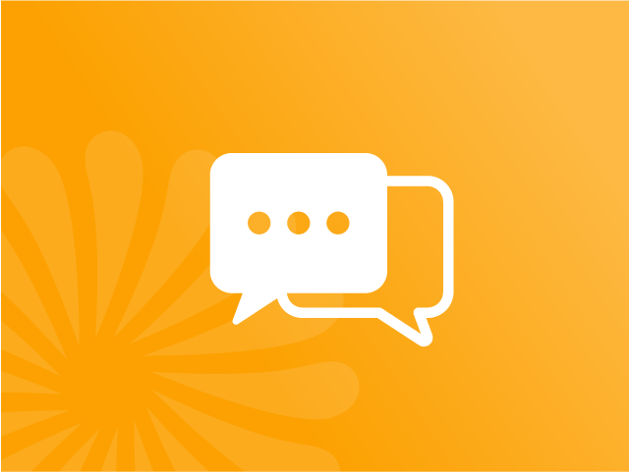 Two speech marks on a yellow background.
