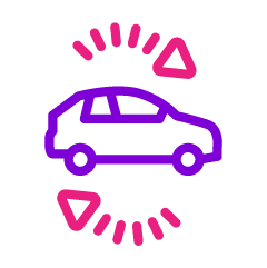 Button icon of a car with arrows circled around the car